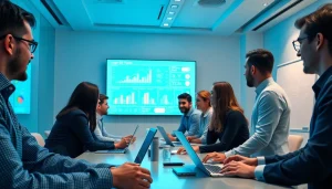 Business professionals analyzing logo go3 fiyatı data in a modern office.