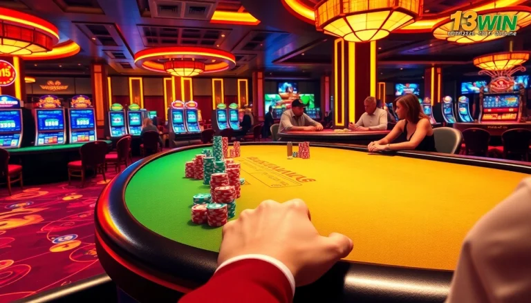 Gambling excitement at https://13win2025.online/ casino with vibrant tables and players.
