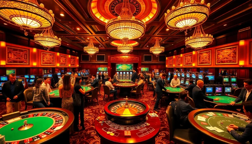 Players enjoying thrilling games at a luxurious casino environment centered around win55 excitement.