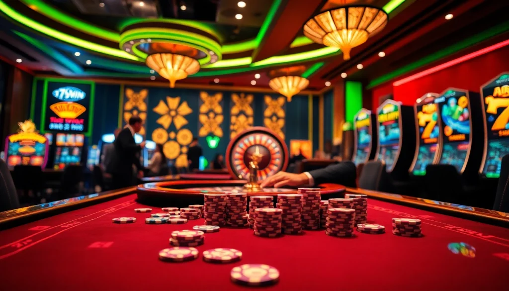 Enjoy an exciting gaming experience at 78WIN with vibrant casino elements, including poker chips and a roulette wheel.