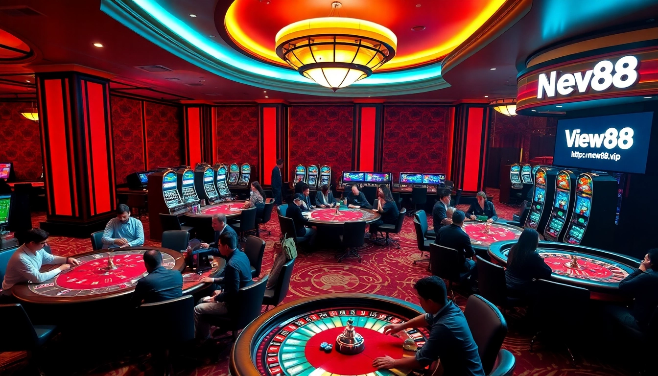 Discover the excitement of https://vnew88.vip/ with vibrant casino gaming tables filled with players.