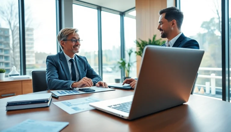 calcolo dello sovraindebitamento in un moderno ufficio finanziario con un consulente che assiste un cliente.