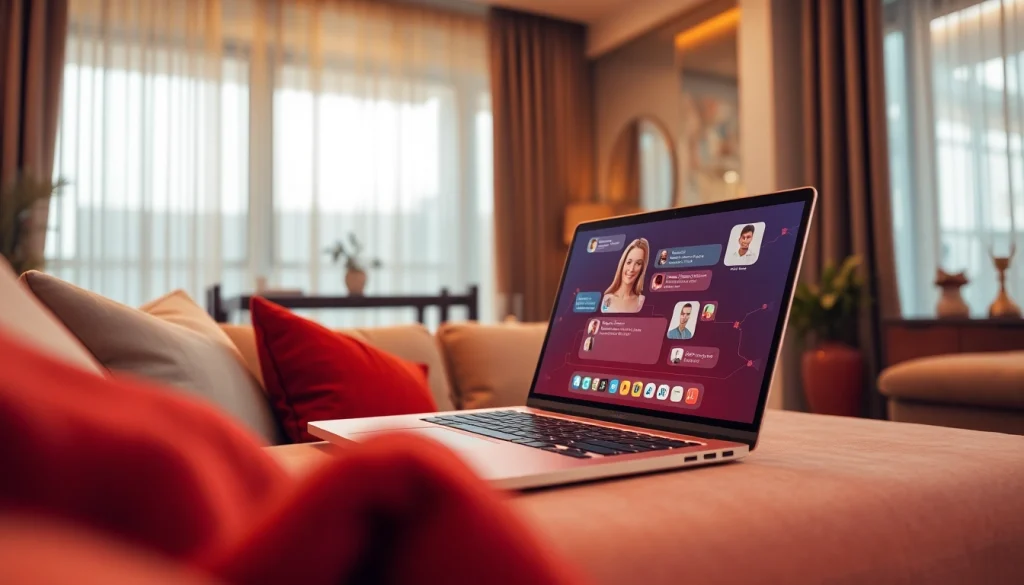 Engaging ai sexchat scene with cozy ambiance and modern tech, featuring vibrant chat interface.