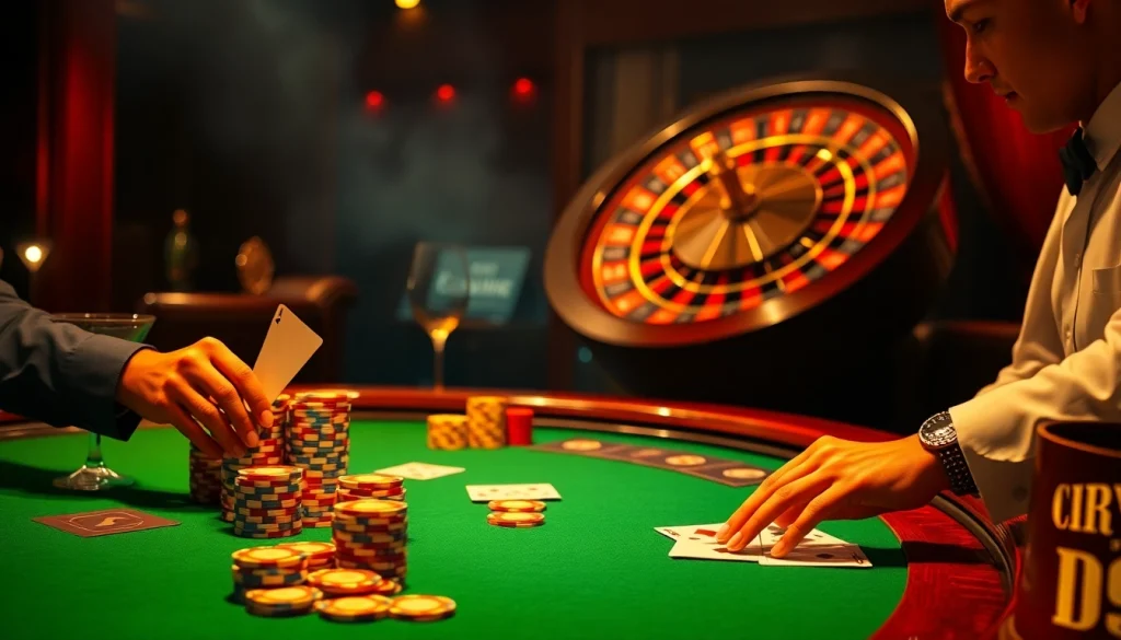Experience thrilling gameplay at https://www.bdjl.win/ with vibrant casino scenes showcasing poker excitement.