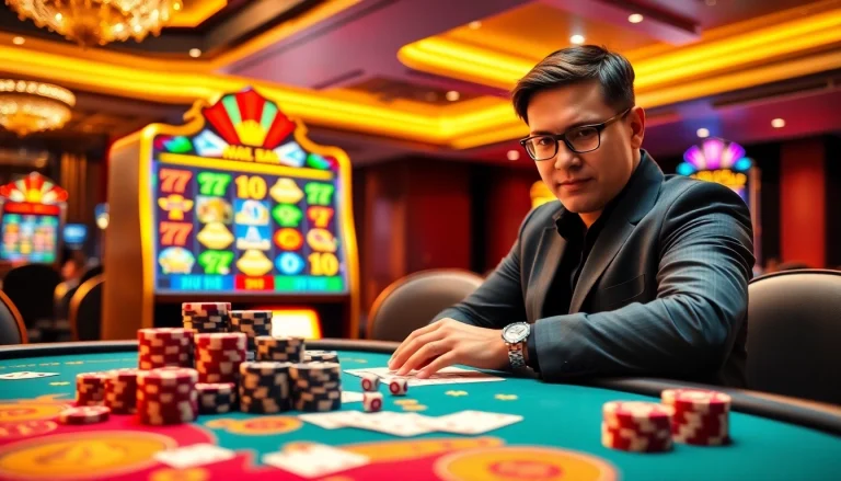 Experience thrilling online gaming at https://mm88.agency/ with vibrant casino elements and a confident player.