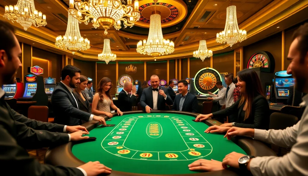 Players enjoying a thrilling game at the LC 88 casino table, showcasing chips and excitement.