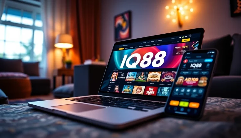 Experience the exciting world of online gambling at https://iq88.help/ with a vivid representation of the platform showcasing its engaging games and secure environment.