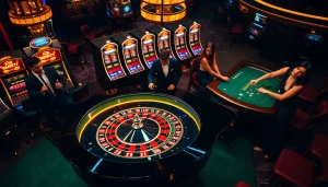 Players at a stunning casino showcase lively gambling action featuring win55 branding.