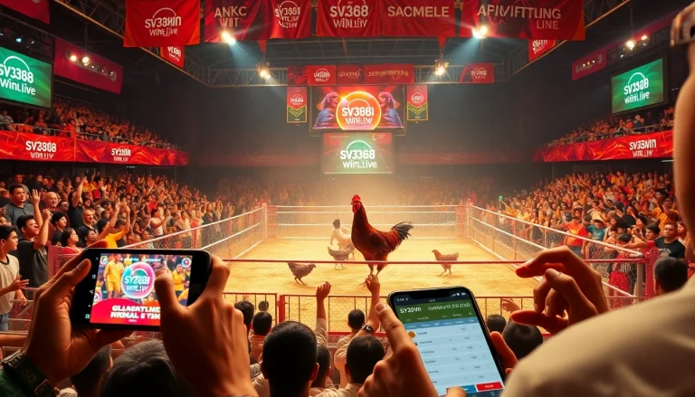 High-energy chicken fighting scene at sv368win.live showcasing thrilling action and engaged spectators.