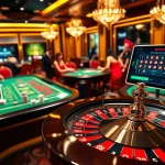 Engage in online gaming excitement at luckywin88 with casino tables and vibrant roulette wheels.