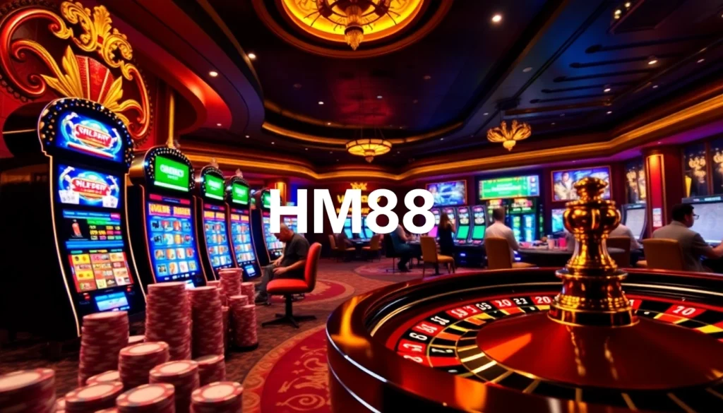 Engaged players enjoying casino games at HM88 online platform, showcasing an exciting betting atmosphere.