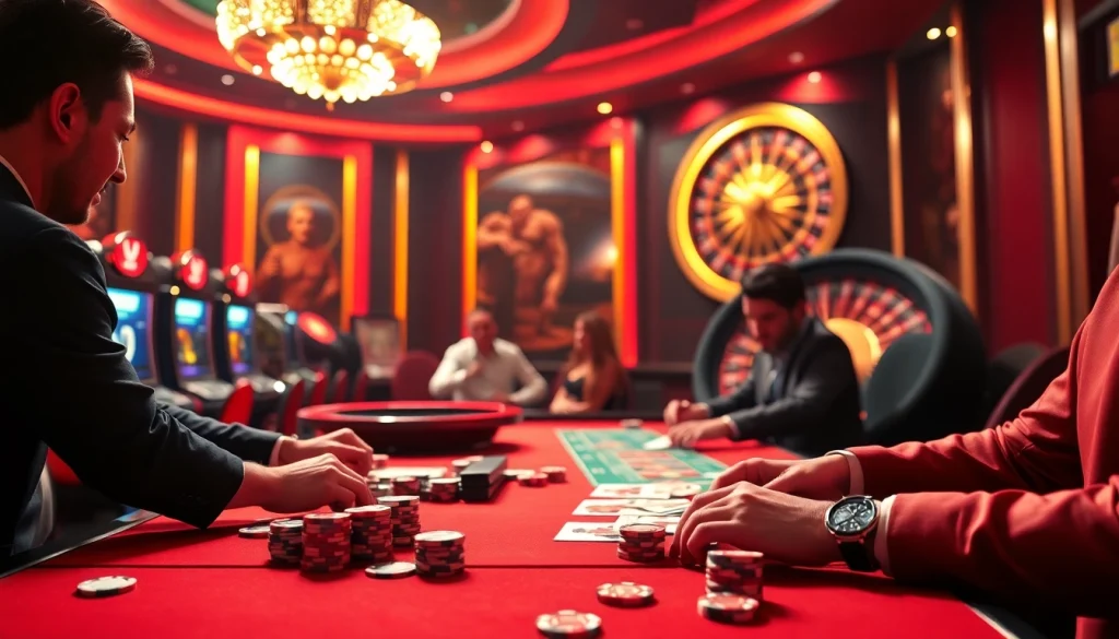 Experience the thrill of gambling at 8kbet with a luxurious casino scene full of excitement.