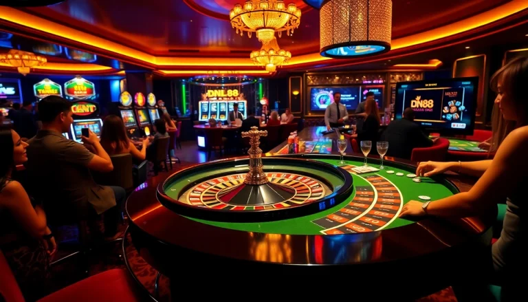 Experience the thrill at dn 88 casino with lively tables, colorful chips, and vibrant slot machines.