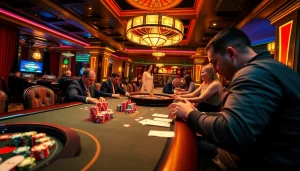 Experience high-stakes poker at 888vi with vibrant chips and engaging gameplay in a luxurious atmosphere.