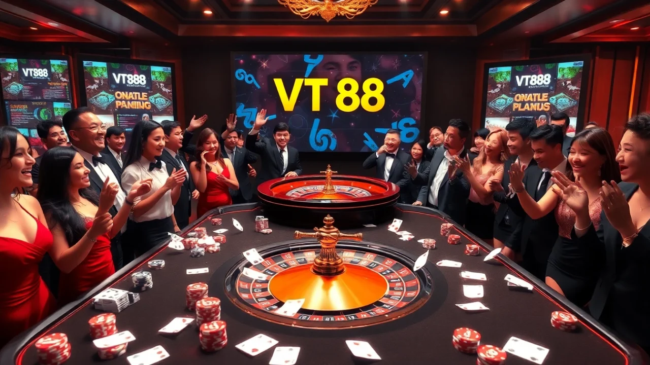 Experience the excitement of VT 88 with professional gamblers at a dynamic casino gaming table.