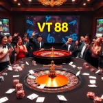Experience the excitement of VT 88 with professional gamblers at a dynamic casino gaming table.