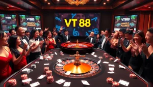 Experience the excitement of VT 88 with professional gamblers at a dynamic casino gaming table.