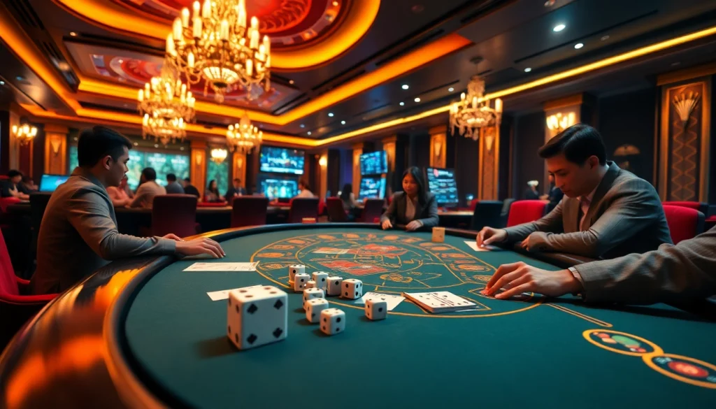 Experience the excitement of Tài Xỉu MD5 with dynamic dice action and vibrant casino aesthetics.