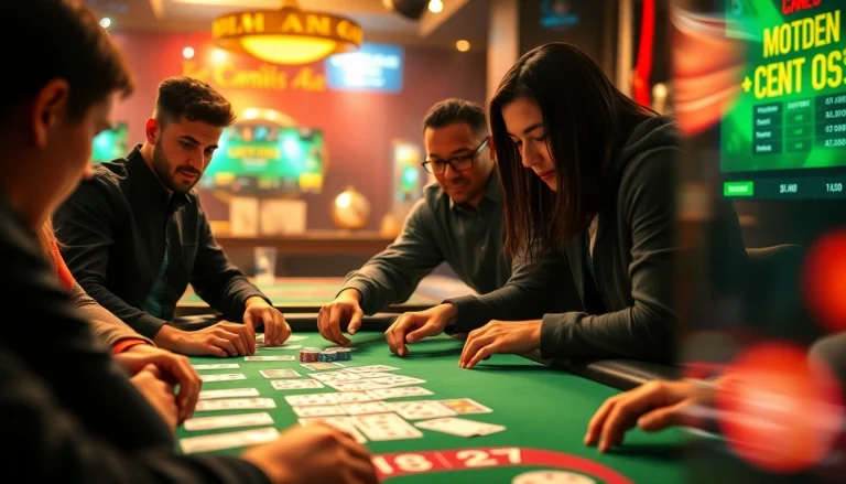 Engaging online card game scene on topgamebaidoithuong.mx, highlighting players and technology.