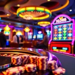 Experience excitement with slot x88 at a luxurious casino, featuring vibrant slot machines and roulette.