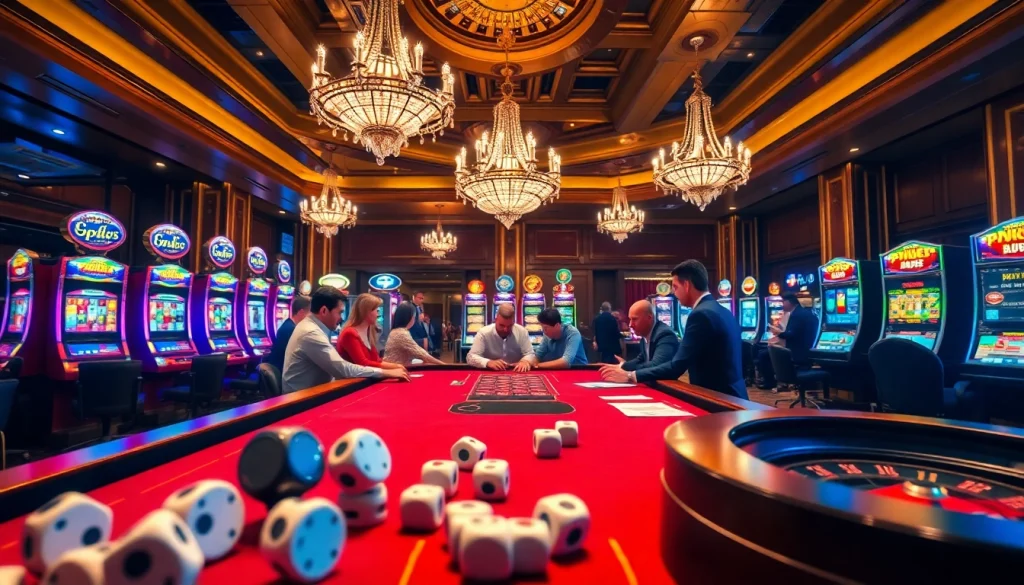 Engage in thrilling casino games at https://rikvip.talk/ featuring vibrant poker tables and slot machines.
