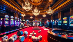 Engage in thrilling casino games at https://rikvip.talk/ featuring vibrant poker tables and slot machines.