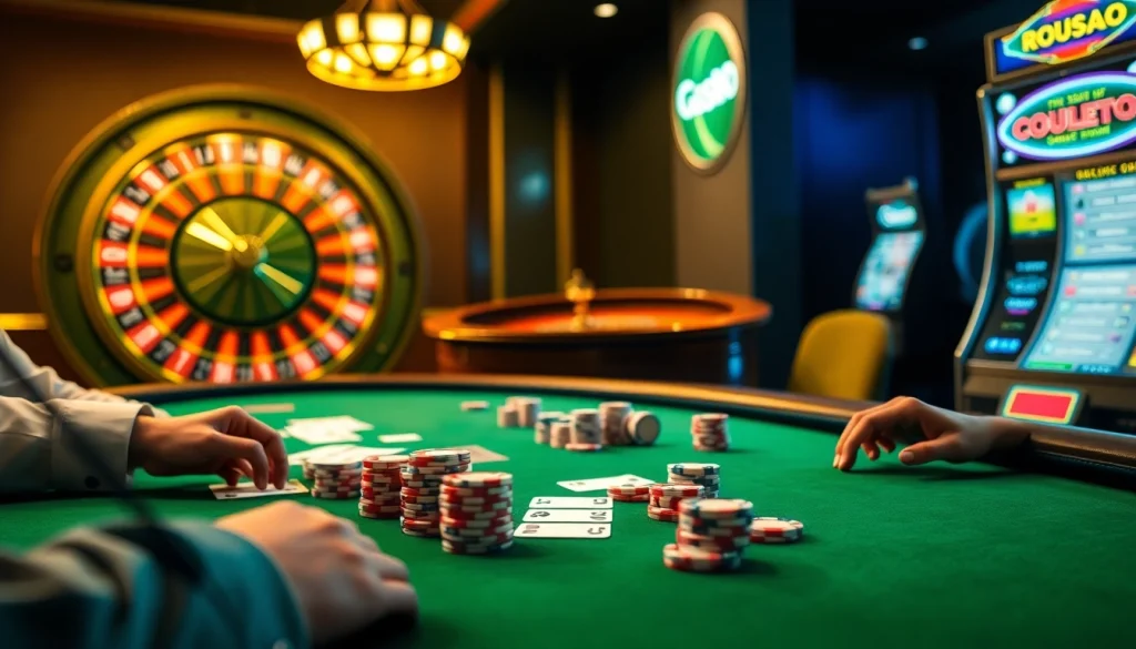 Experience excitement at GG88's vibrant poker table with colorful chips and cards.