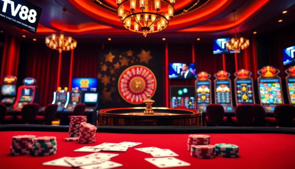 Experience thrilling gameplay at TV88 with vibrant casino tables and exciting slot machines.