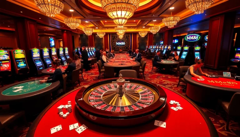 Experience the thrill of gambling at MM88, with vibrant tables and luxury gaming elements.