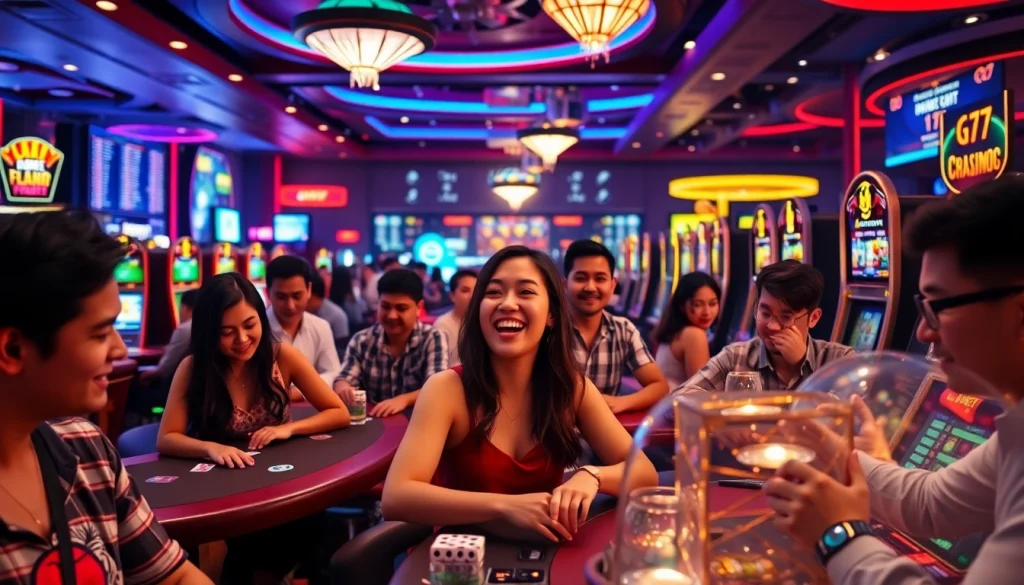Exciting casino scene with players enjoying games at sbobet.dance.