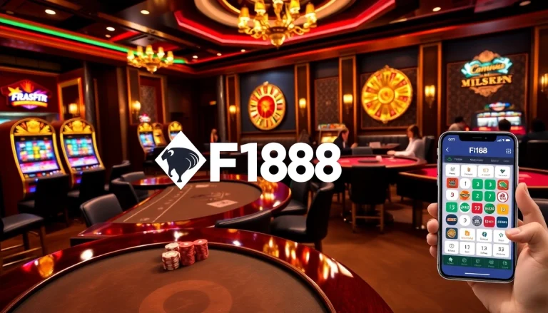 F168 players enjoying a vibrant casino scene with poker chips and slot machines.