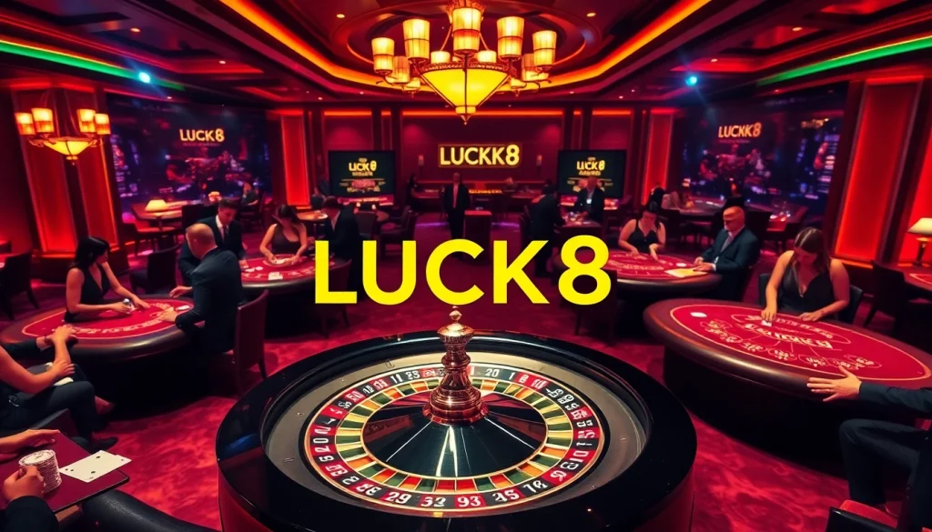 Excited players enjoying a luxurious gambling experience at LUCK8 casino tables.