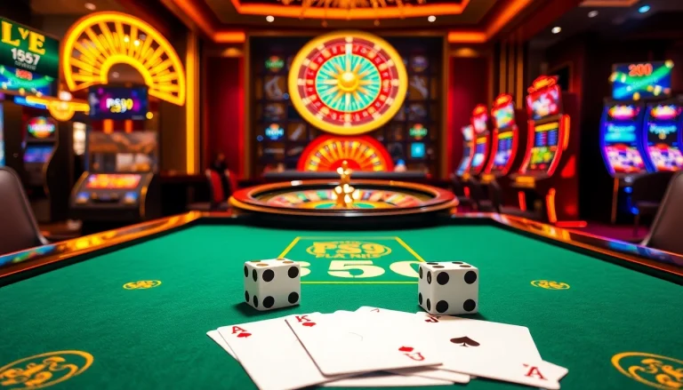 Experience high-stakes excitement at the trang chủ PS99 casino with luxury poker tables and vibrant slot machines.