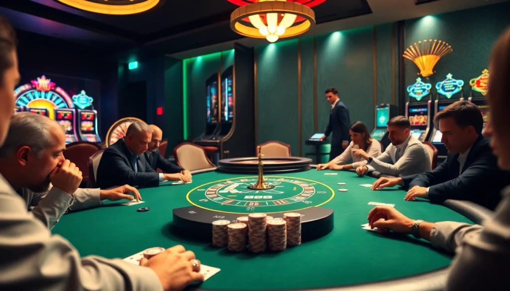 KJC-themed poker table in a luxurious casino, bringing excitement to gamblers.