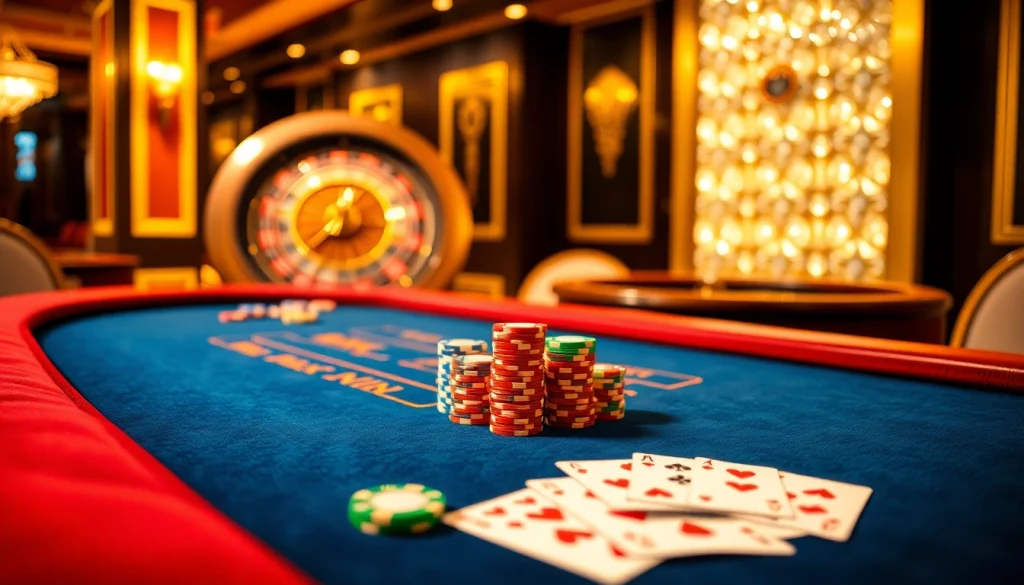 Experience the thrill of SUNWIN gaming at a luxurious poker table with vibrant chips and cards.