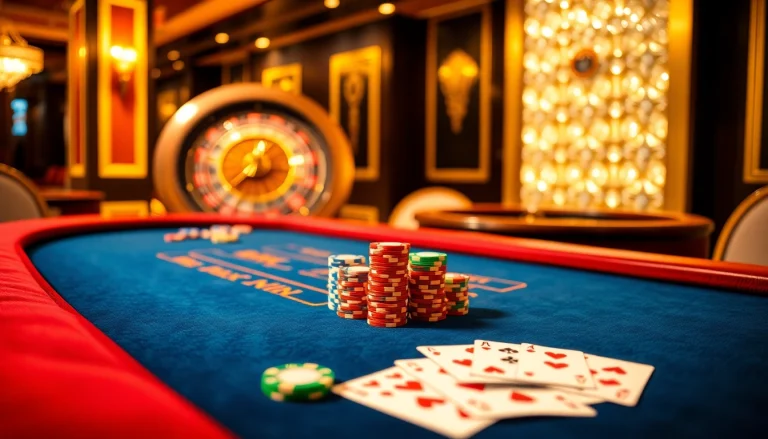 Experience the thrill of SUNWIN gaming at a luxurious poker table with vibrant chips and cards.