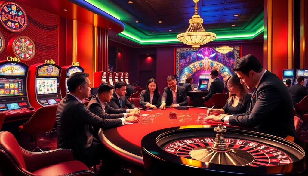 Luck8 vip players enjoying high-stakes poker in a luxurious casino environment