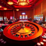 Experience Kp 88 excitement with a luxurious casino scene, featuring a roulette wheel and poker tables.
