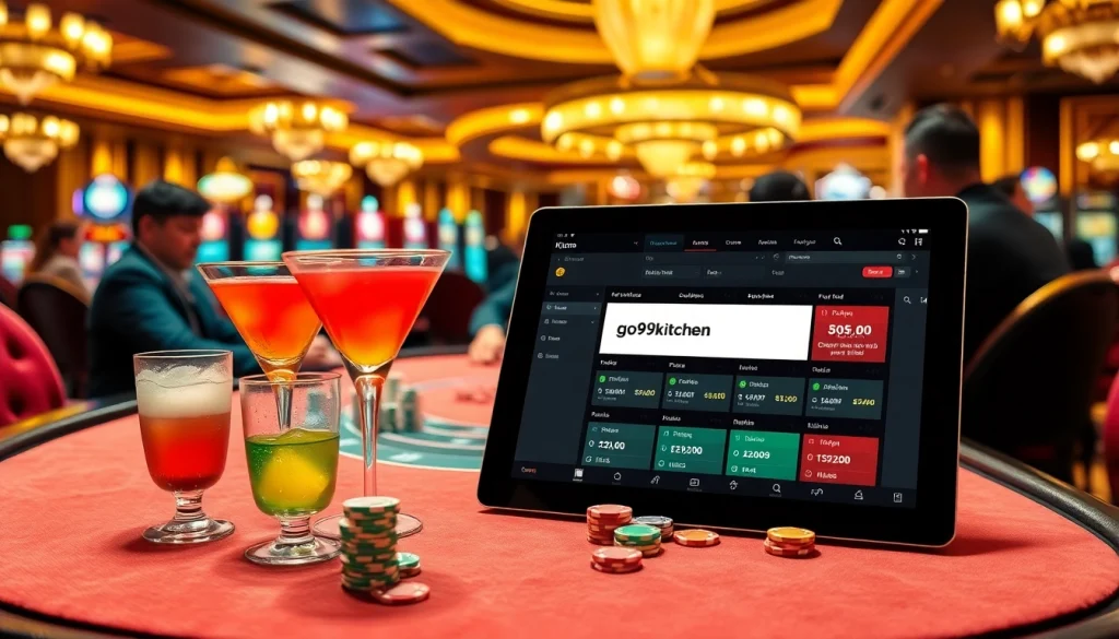 Experience the thrill of high-stakes gaming at go99.kitchen with vibrant poker chips and luxurious decor.