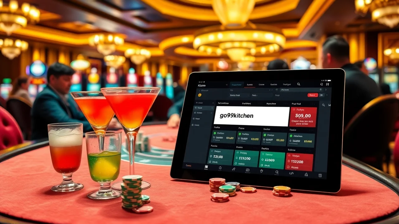 Experience the thrill of high-stakes gaming at go99.kitchen with vibrant poker chips and luxurious decor.