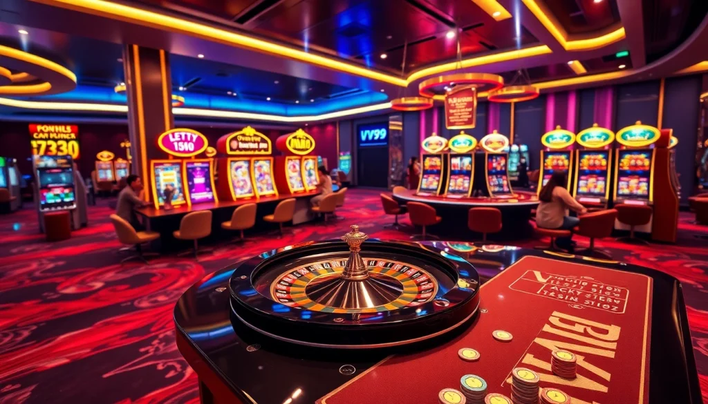 Betting excitement at https://vz99.fans/ with vibrant casino visuals and players engaged in gambling.