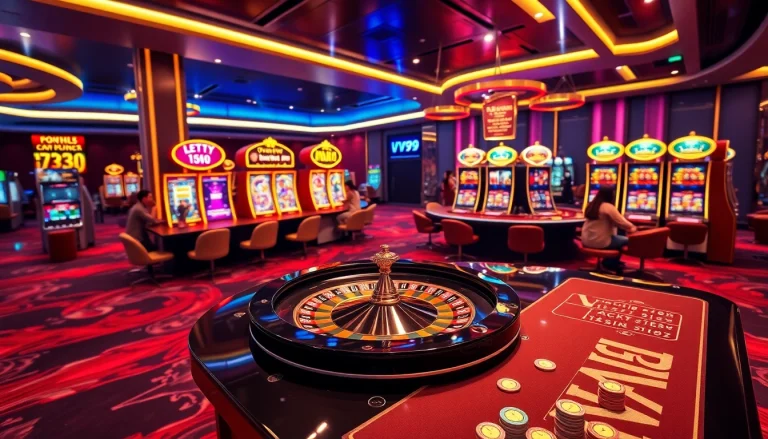 Betting excitement at https://vz99.fans/ with vibrant casino visuals and players engaged in gambling.