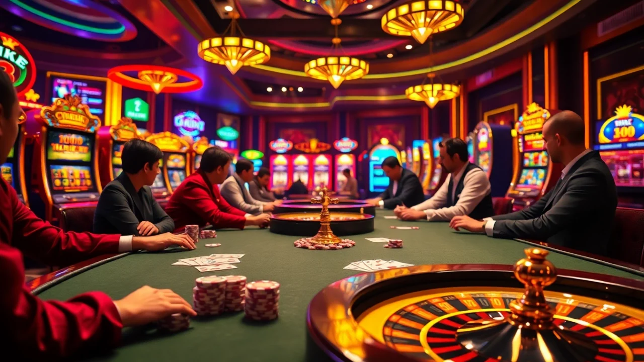 Intense poker gameplay at a luxurious casino inspired by https://tylebongdatructuyen.org/, highlighting high stakes and strategic engagement.