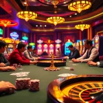 Intense poker gameplay at a luxurious casino inspired by https://tylebongdatructuyen.org/, highlighting high stakes and strategic engagement.
