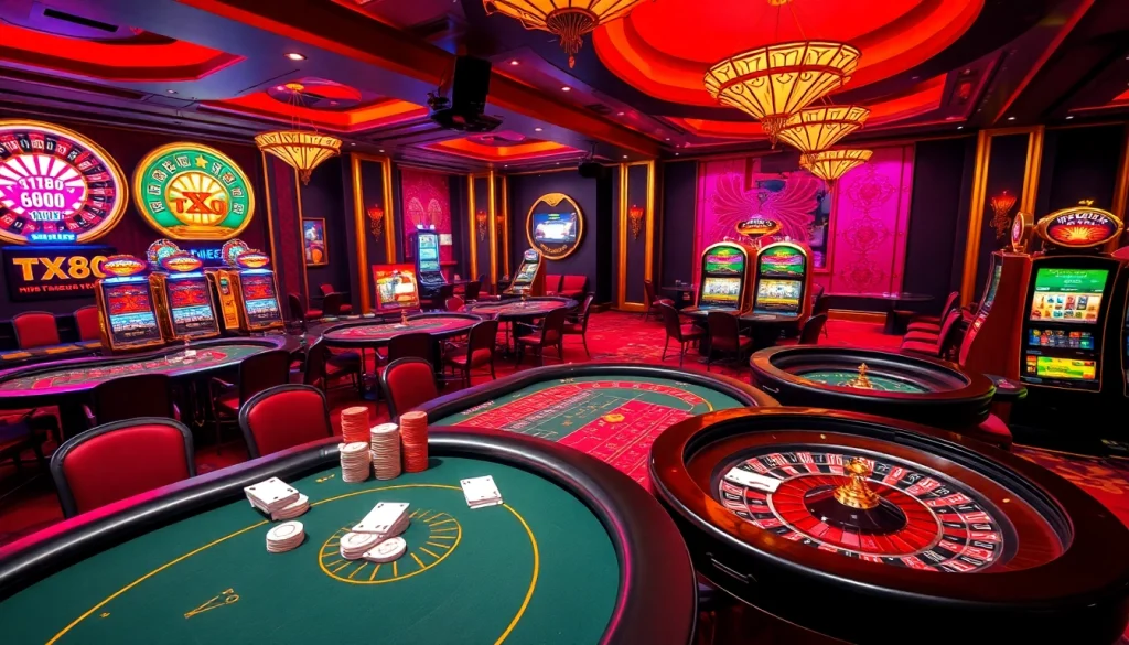 Players enjoying high-stakes action at the TX88 casino tables, showcasing excitement and strategy.