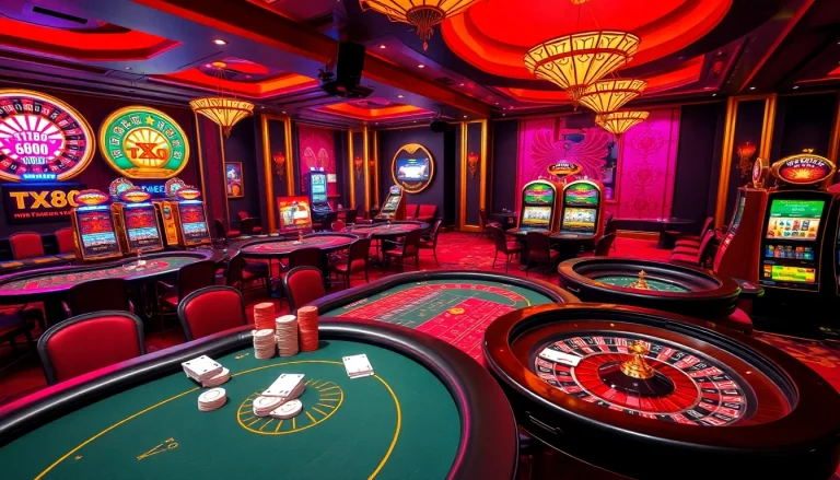 Players enjoying high-stakes action at the TX88 casino tables, showcasing excitement and strategy.