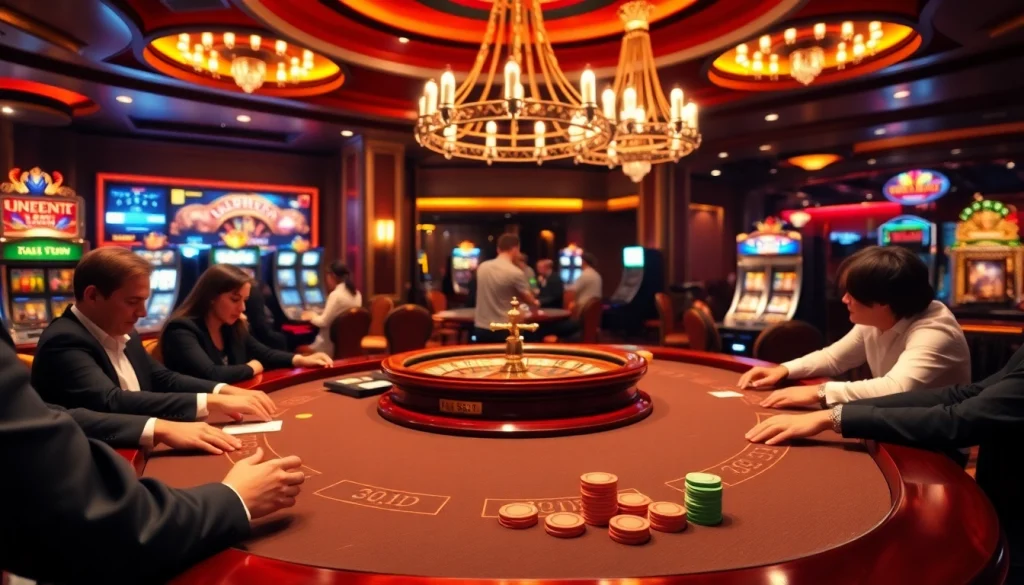 Engaged players at a luxurious casino table, showcasing excitement and strategy focused on https://kuwinblog.com/.