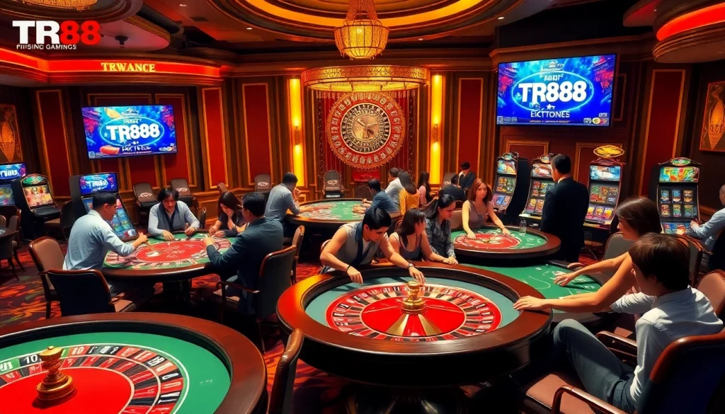 Players winning at TR88 casino tables in an exciting gaming atmosphere