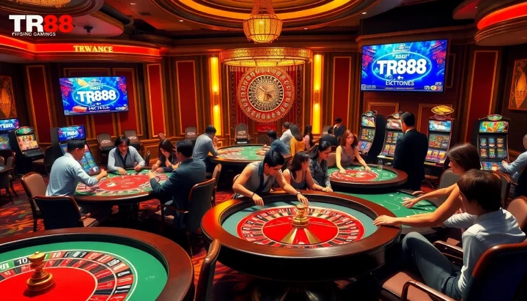 Players winning at TR88 casino tables in an exciting gaming atmosphere