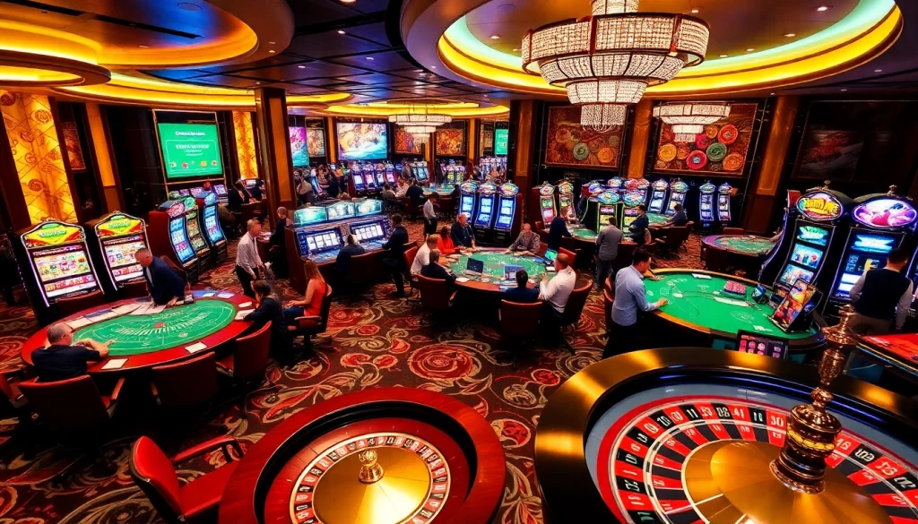 Players enjoying various games at GG88 casino, showcasing a vibrant gambling atmosphere.